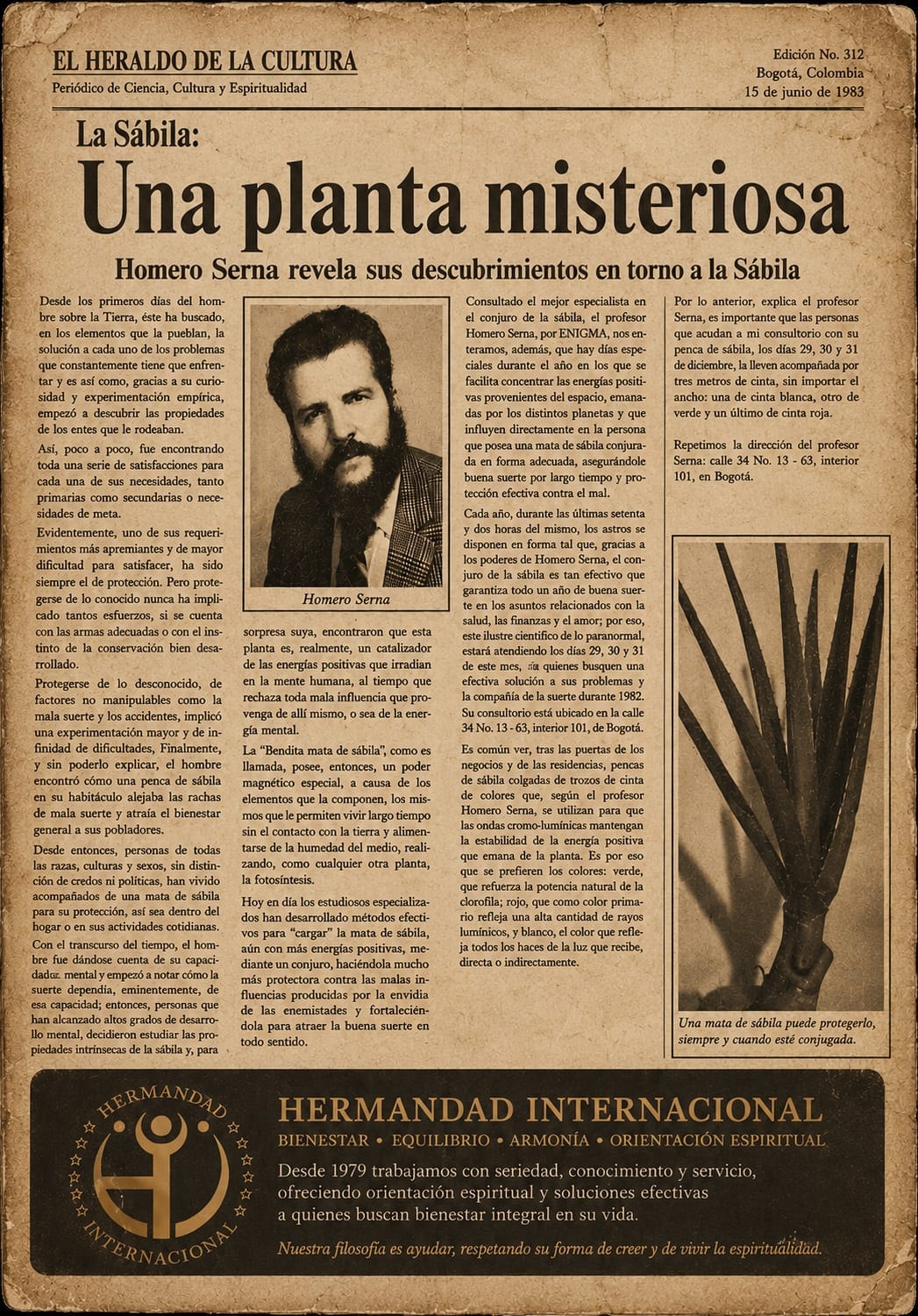 La Sábila: Una planta misteriosa — Homero Serna, El Heraldo de la Cultura 1983