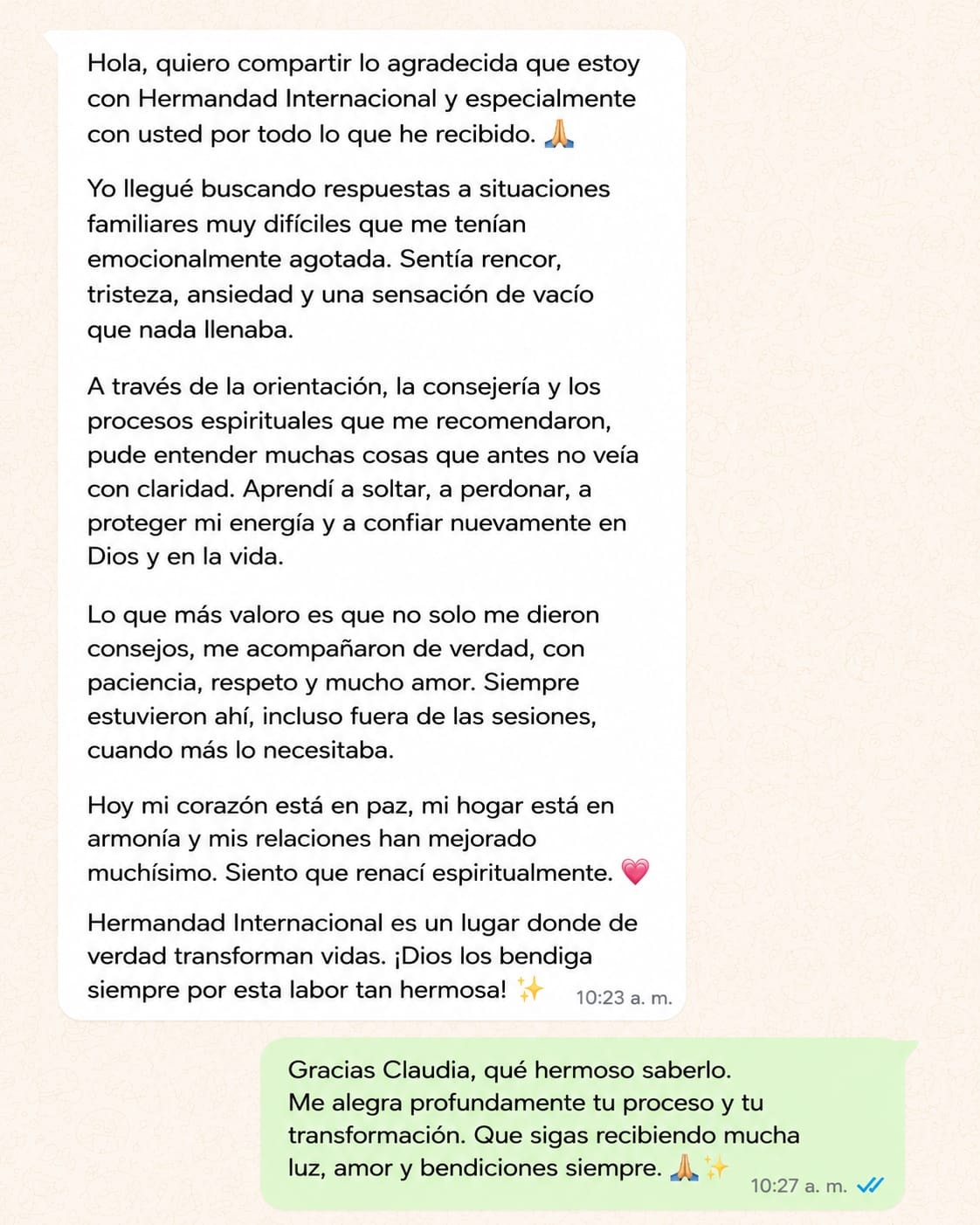 Testimonio 1 — Hermandad Internacional