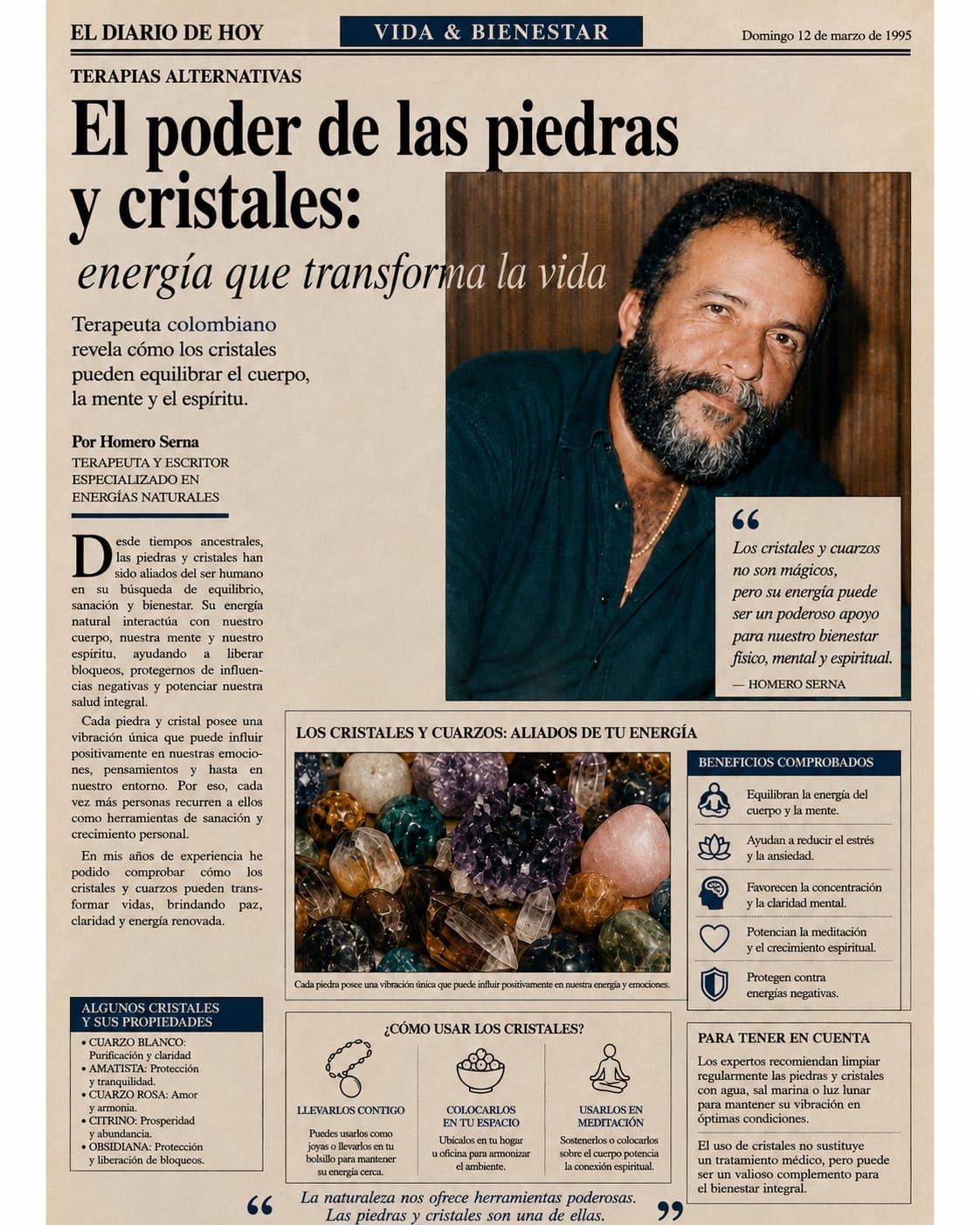 El poder de las piedras y cristales — Homero Serna, El Diario de Hoy 1995